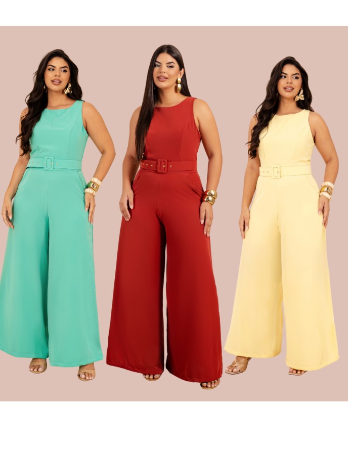 Macacão Pantalona com cinto 