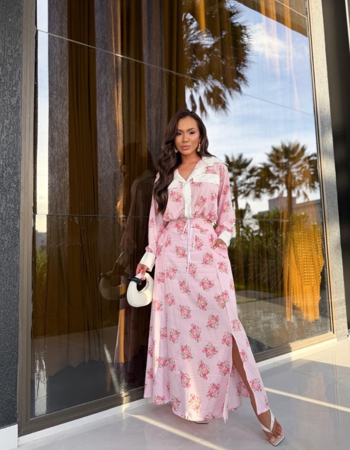 CONJUNTO BLUSA E SAIA LONGA