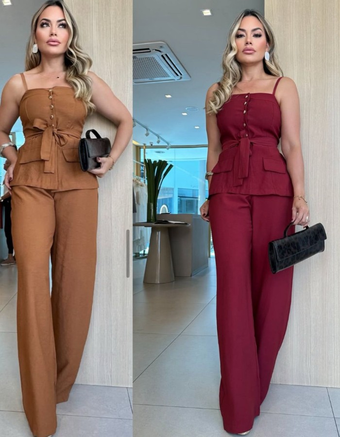 CONJUNTO TECIDO MARANTE COM BOTÃO COR DA PEÇA 