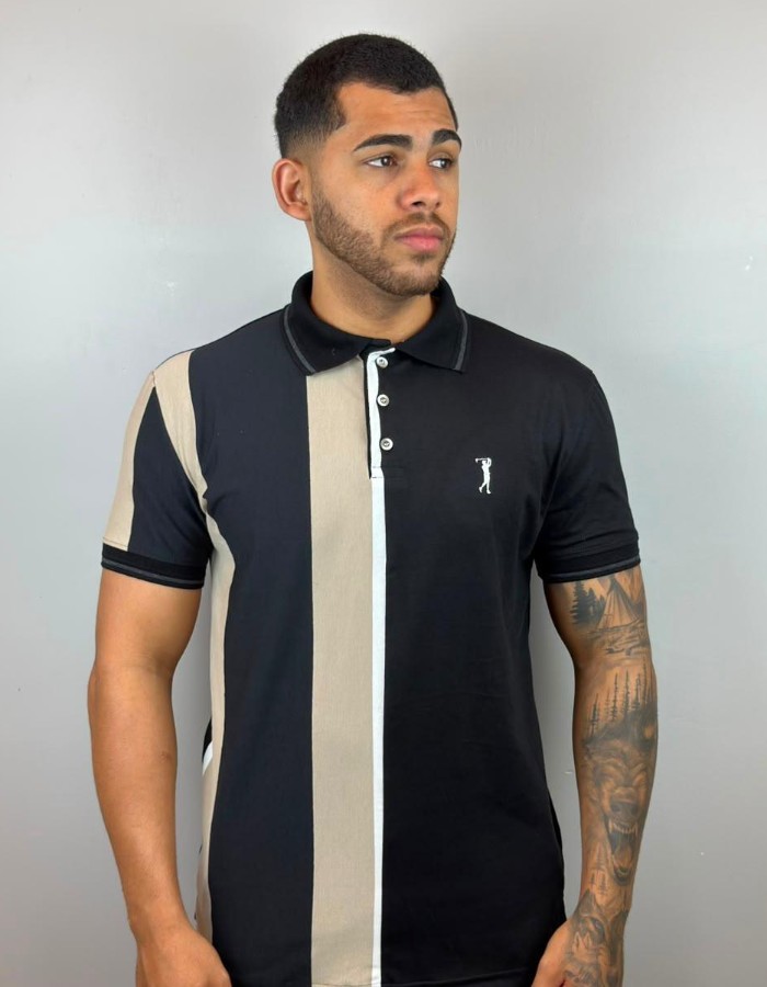Polo c emenda vertical bordado liso