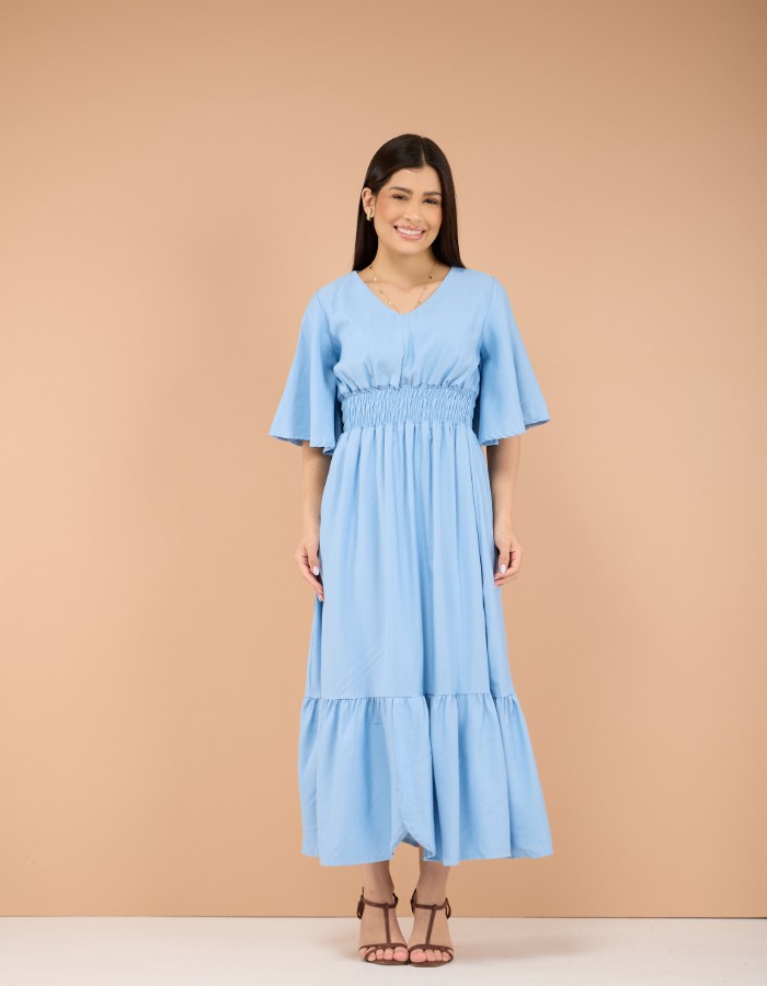 VESTIDO MIDI FENDA NO BABADO( TEC. MARRANT )