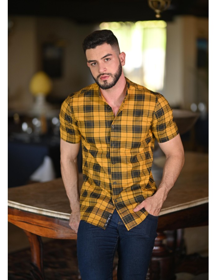 CAMISA MANGA CURTA XADREZ AMARELA