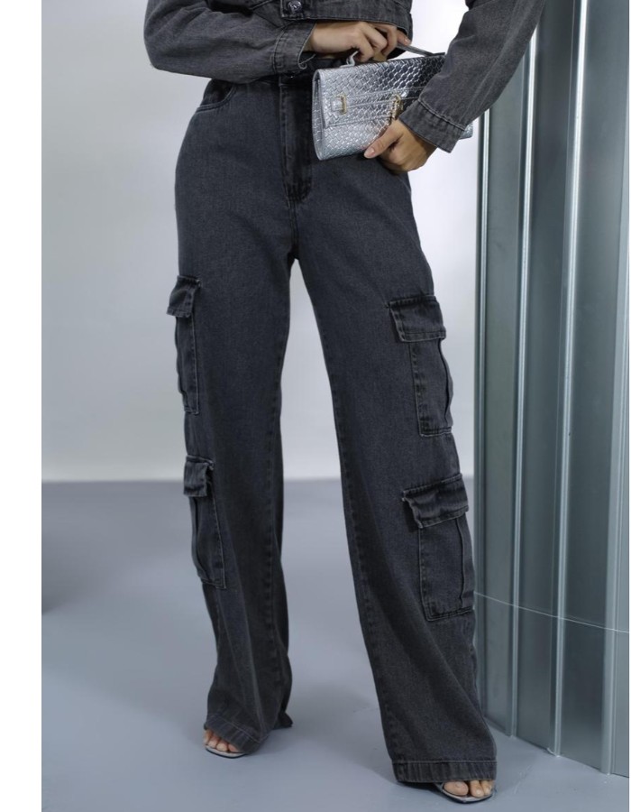 CALÇA WIDE LEG CARGO BLACK CLARO