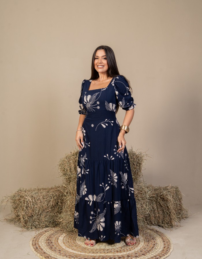 VESTIDO LONGO MANGA CURTA (TEC. VISCOLINHO)