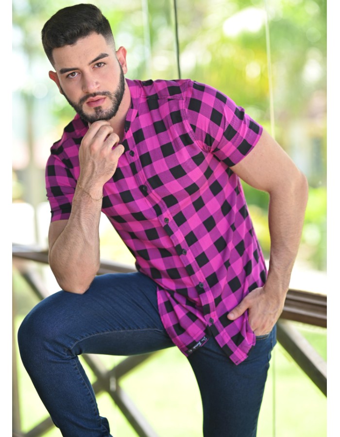 Camisa Viscose Xadrez M/C Magenta 