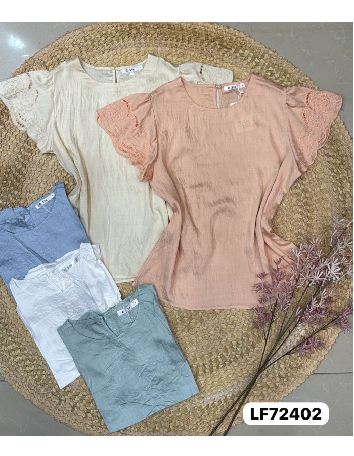 BLUSA TECIDO ACETINADO BORDADO NA MANGA