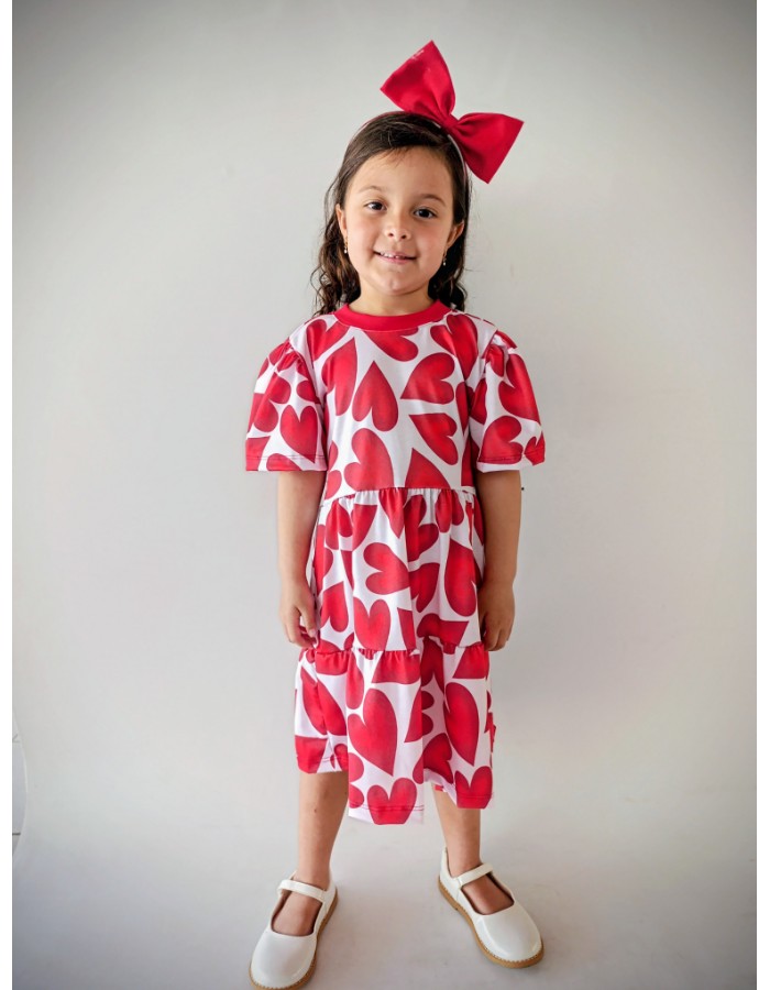 Vestido Maria coração vermelho malha Marisol algodão