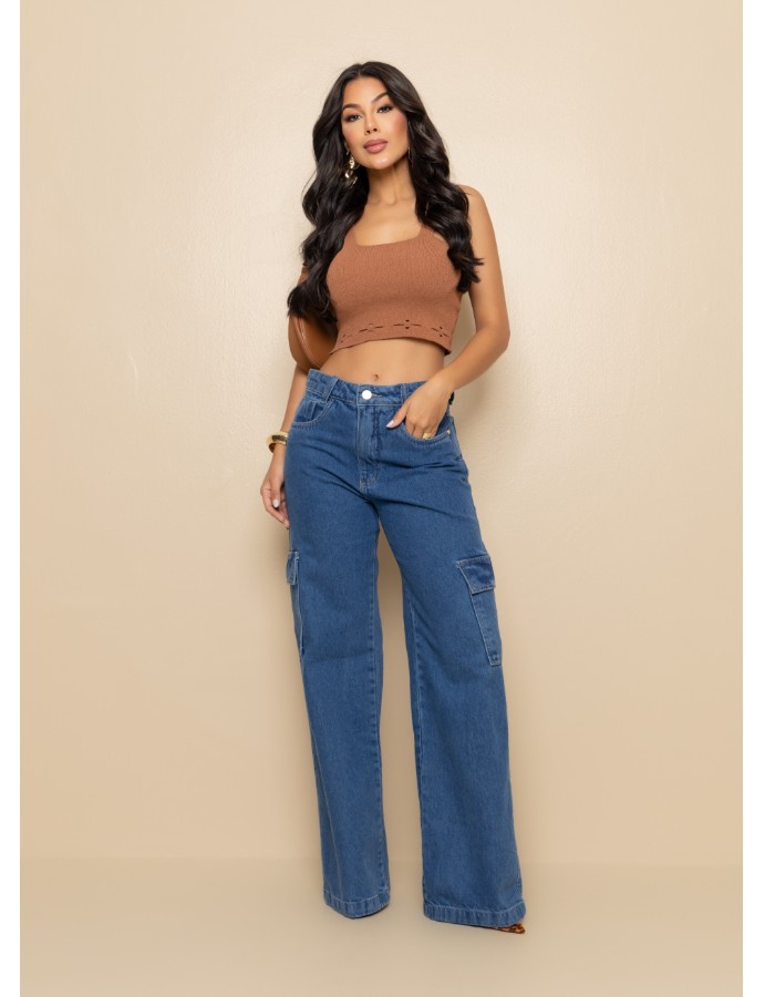 CALÇA WIDE LEG B. CARGO 100% ALGODÃO 