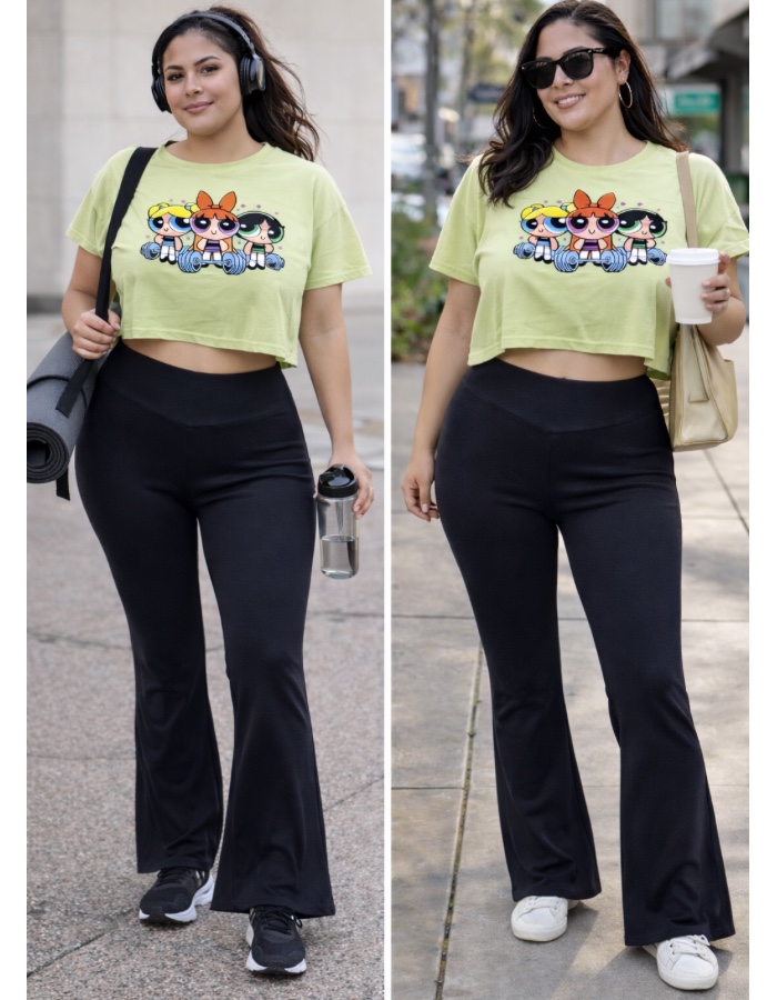 Conjunto de calça flare com croped oversize