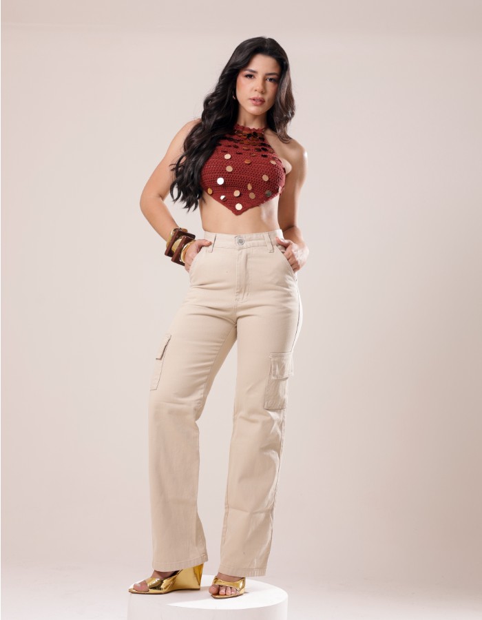 WIDE LEG CARGO BEGE 