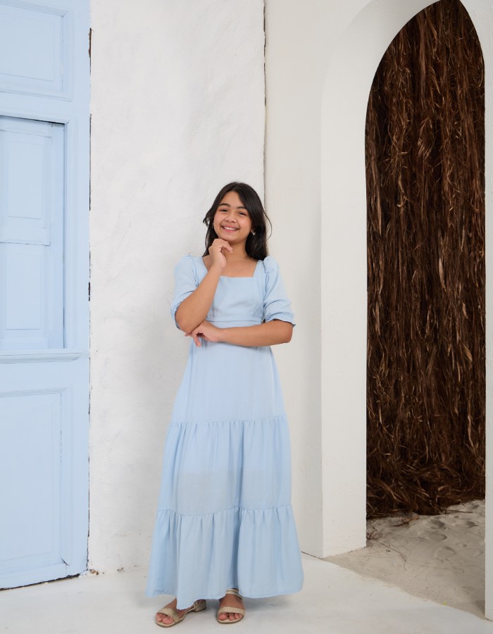 VESTIDO LONGO MANGA CURTA (TEC. VISCOLINHO)