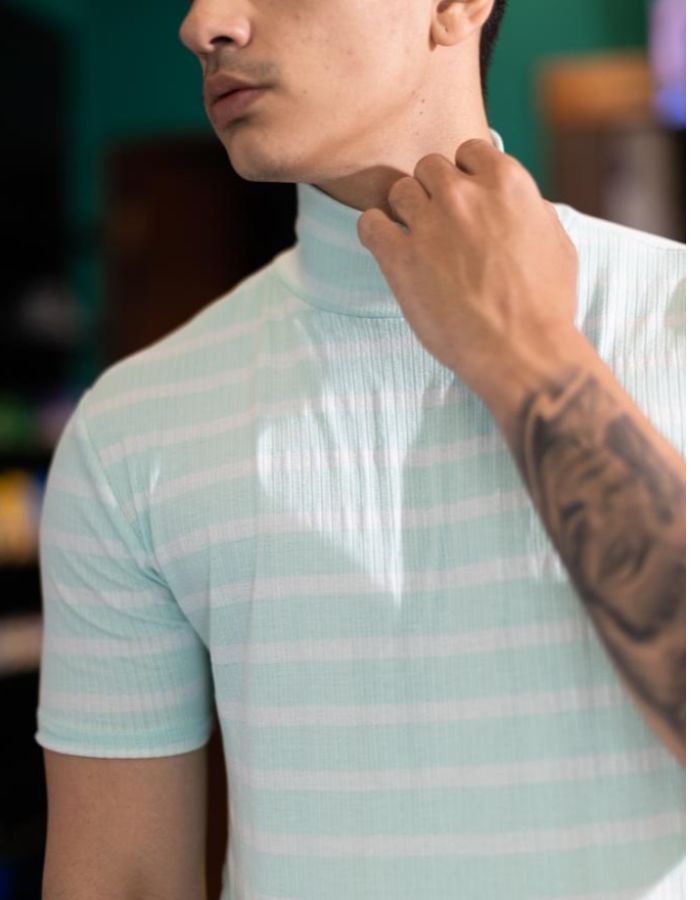 Gola alta Manga curta listra