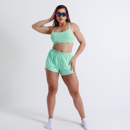 Conjunto de short duplo Dry Fit com bolso