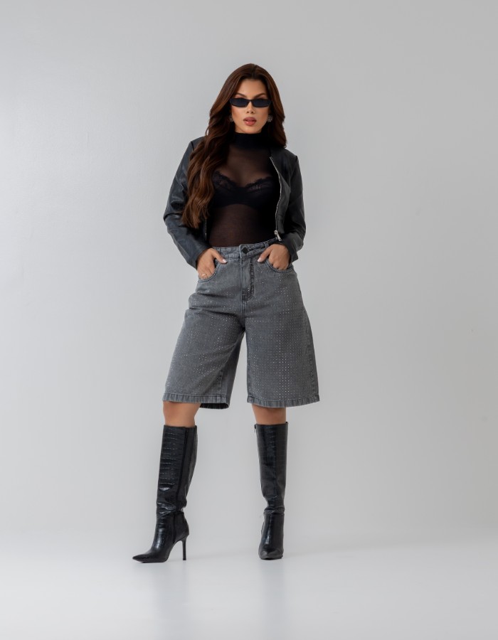 JORTS FEM 100% ALG. C/BRILHO BLACK