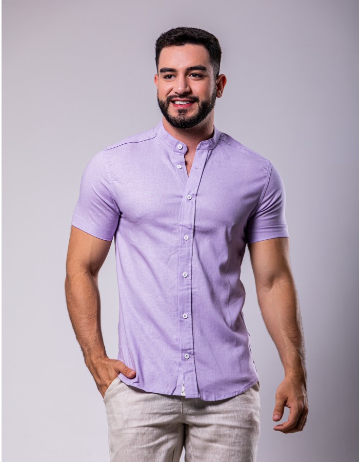 Camisa Linho Premium Manga Curta Lavanda