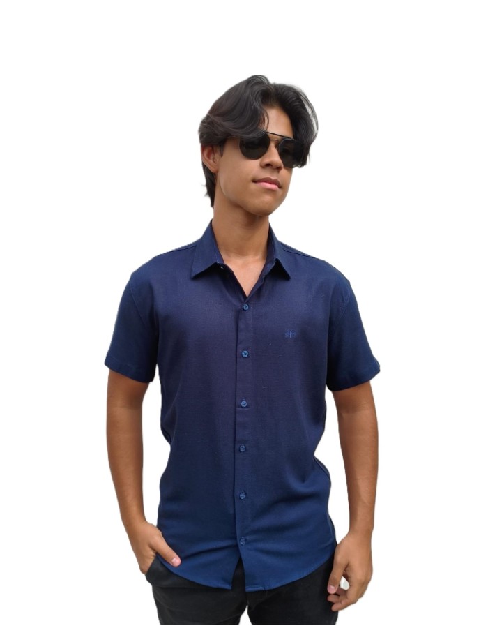 Camisa Manga Curta Linho Com Elastano 