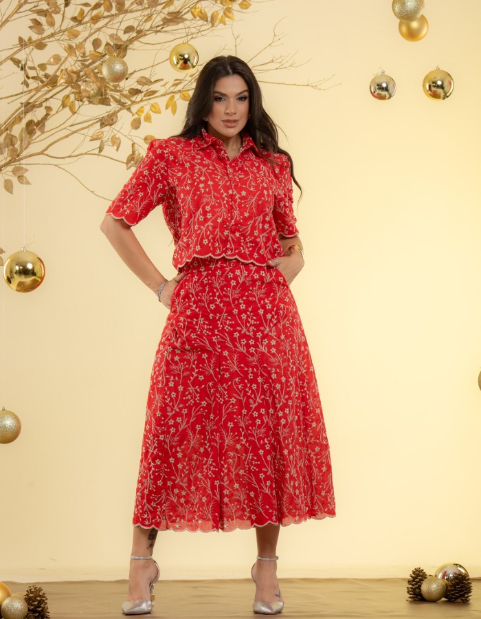 CONJUNTO SAIA E BLUSA (TEC. CAMBRAIA BORBADO 100% ALGODÃO)