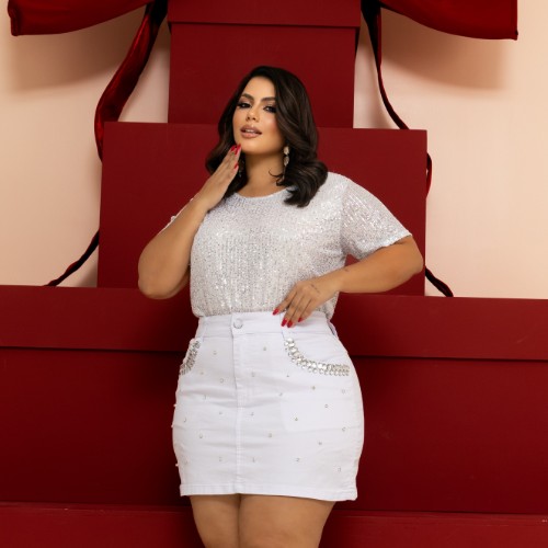 MINI SAIA BRANCA COM PEDRARIA