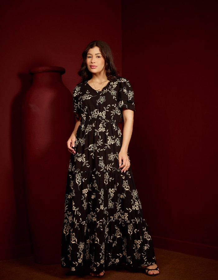 VESTIDO LONGO COM DUAS MANGAS(TEC. VISCOLINHO)
