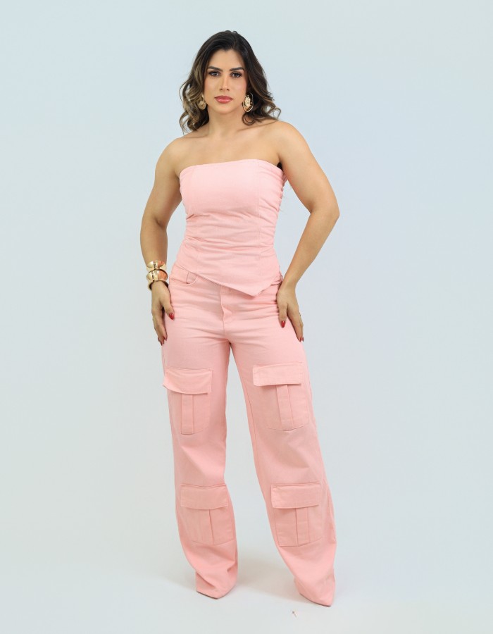 CALÇA CARGO ROSA