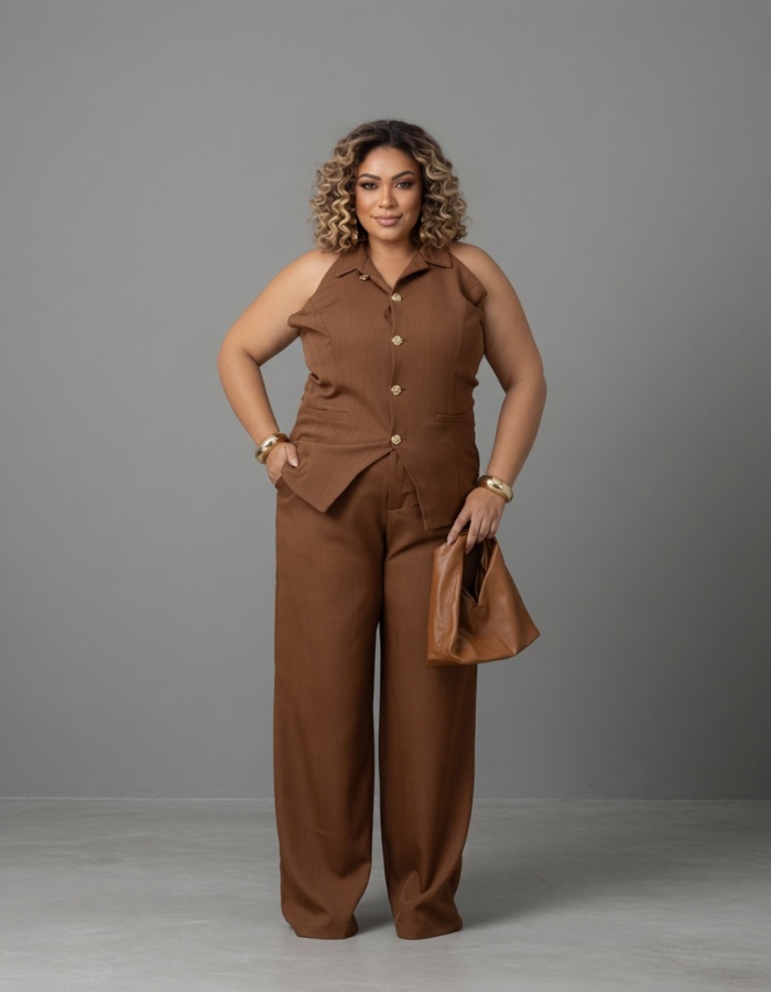 CONJUNTO DE CALÇA TECIDO ALFAIATARIA 