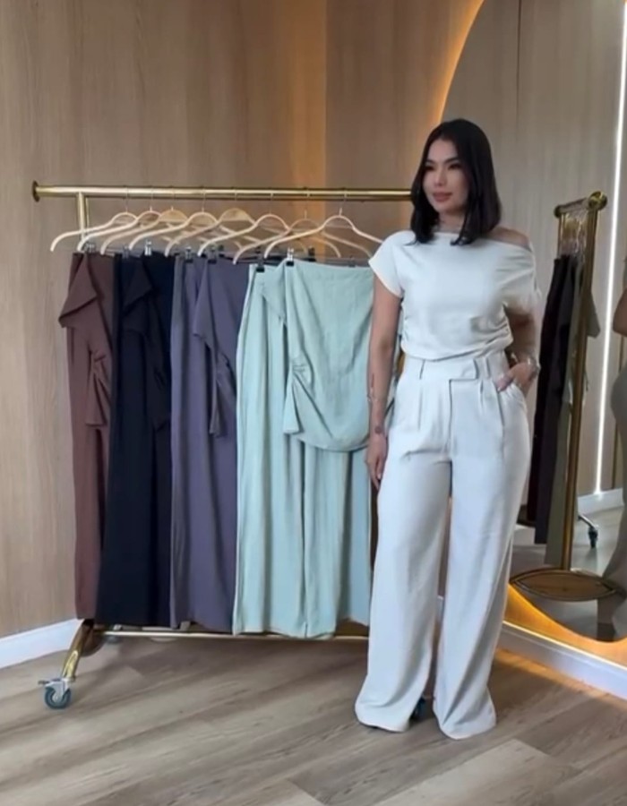 CONJUNTO TECIDO ALFAIATARIA COM RECORTE ASIMETRICO 