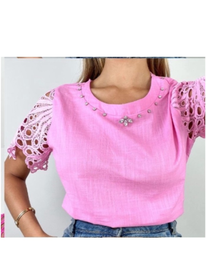 BLUSA LINHO MANGA RENDA 