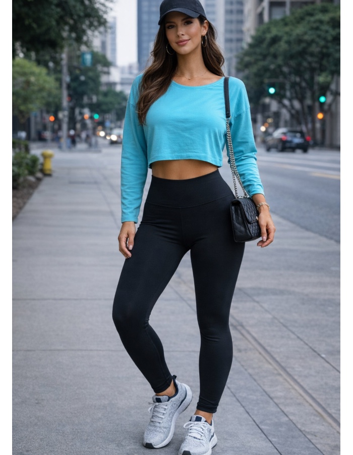 Croped manga longa tecido meia 