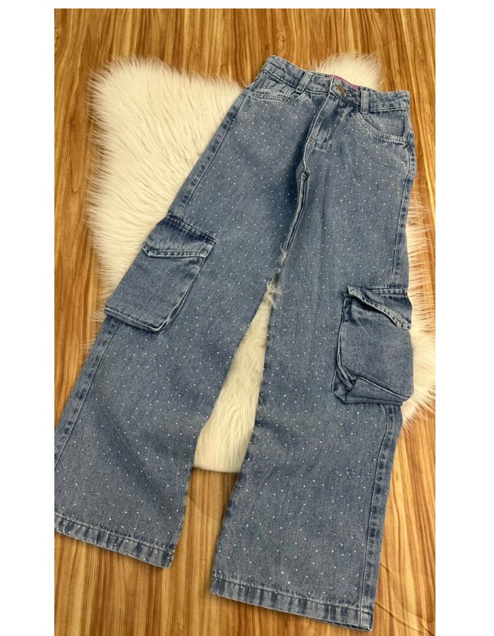 CALÇA CARGO BOLSO FOFO COM BRILHO (AVULSA)