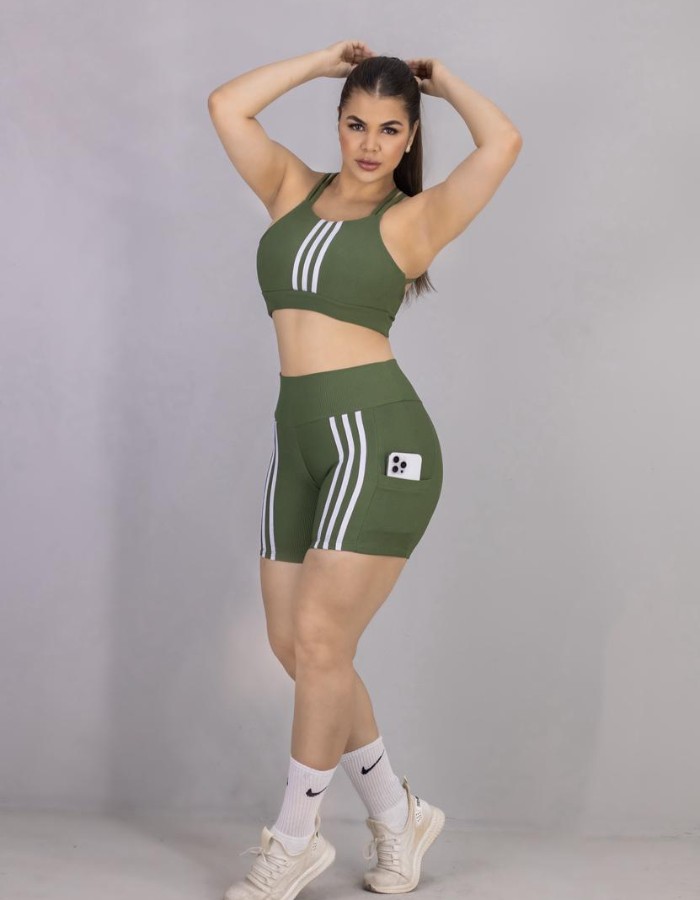 CONJUNTO SHORT BOLSO TOP POLY FAIXA