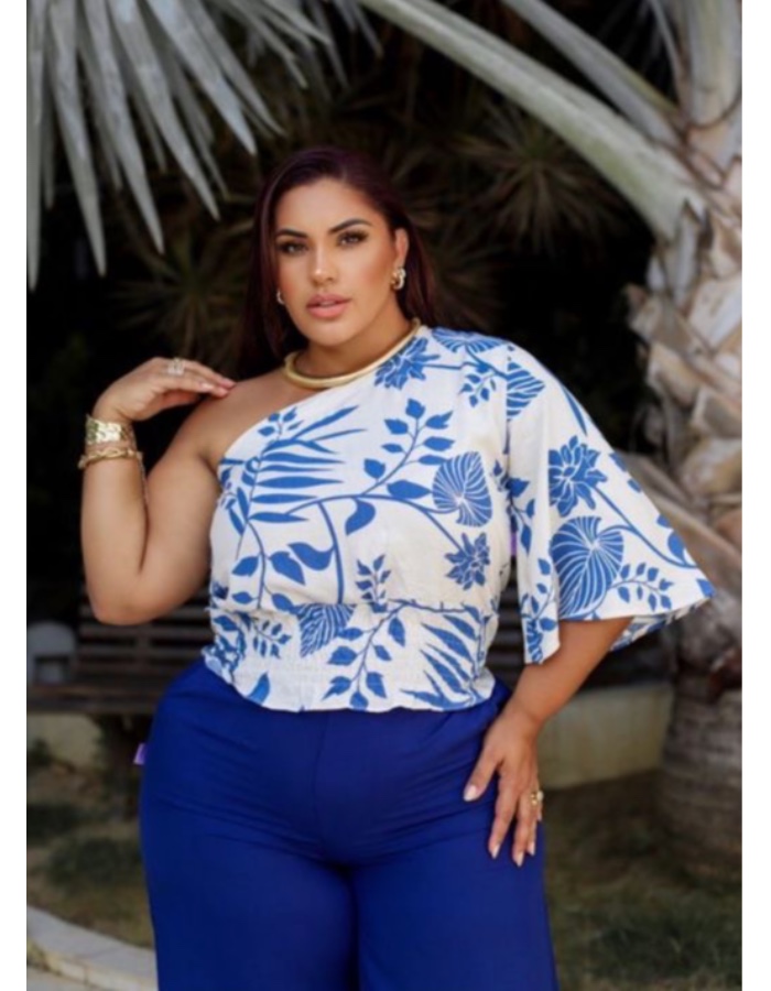 Cropped de uma manga só c/ elastec na cintura 