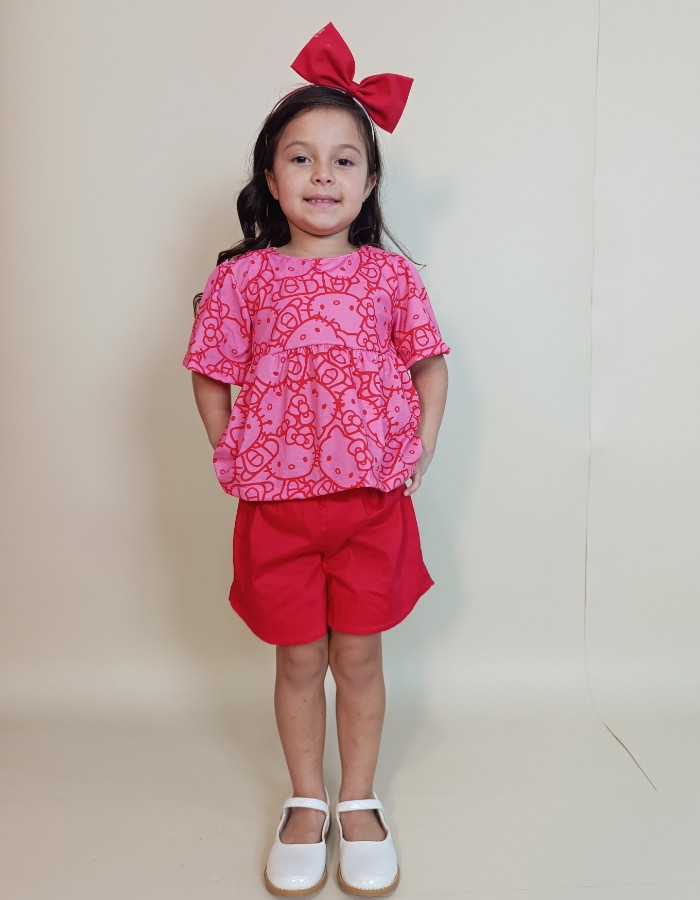 Conjunto Helena confort hello Kitty blusa malha Marisol algodão short tecido algodão com elastano