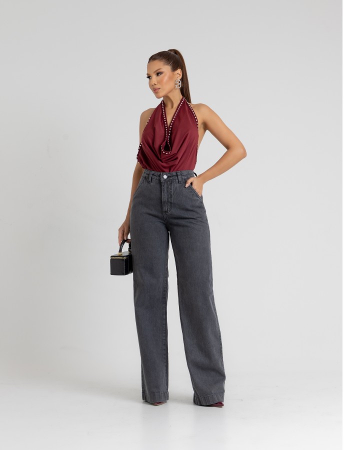 Calça widleg barra larga 100% alg. black