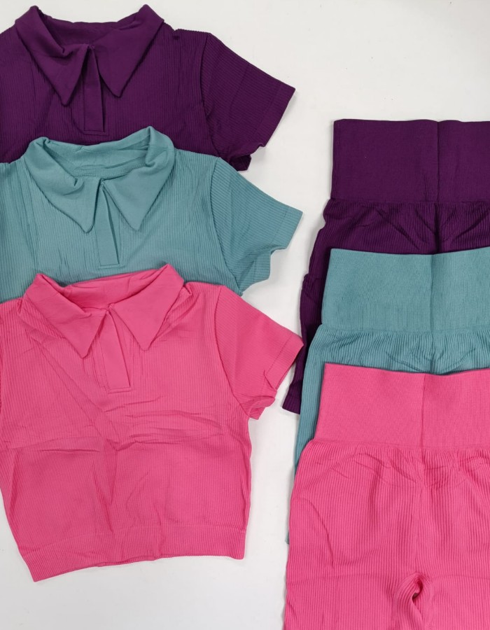 CONJUNTO TOP GOLA POLO E SHORT MEDIO CANELADO IMPORTADO