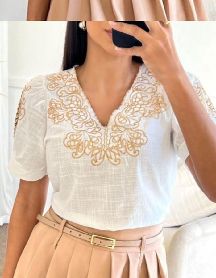BLUSA TECIDO LINHO BORDADA