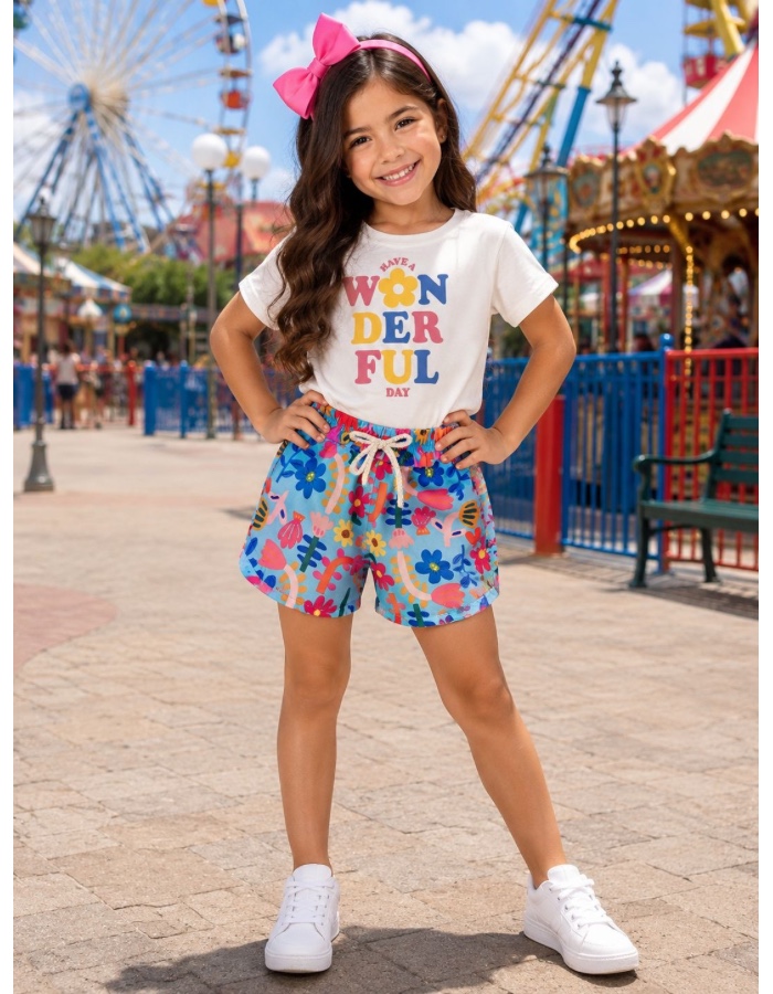 Conjunto short box flores wom