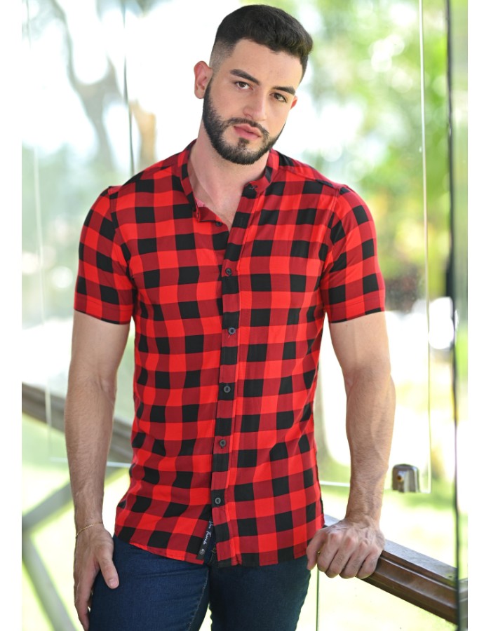  Camisa Viscose Xadrez M/C Vermelho