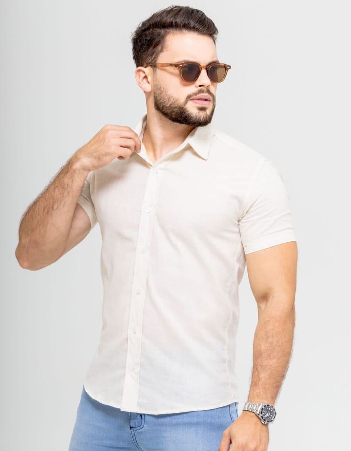 Camisa manga curta linho summer _ gola tradicional