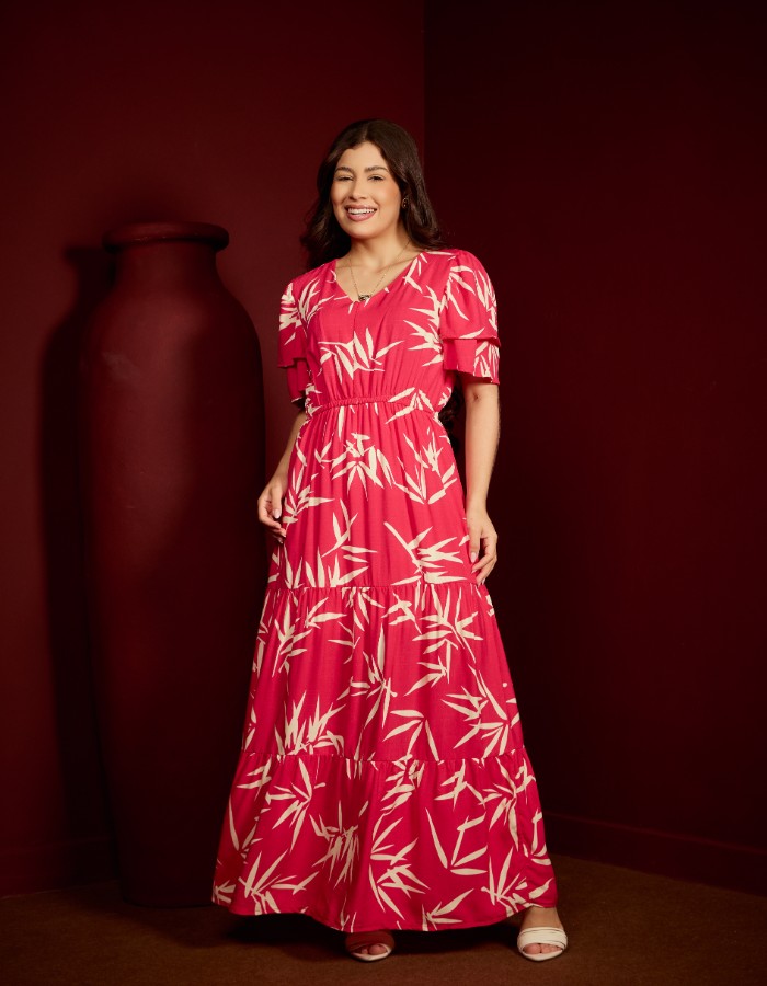 VESTIDO LONGO COM DUAS MANGAS(TEC. VISCOLINHO)