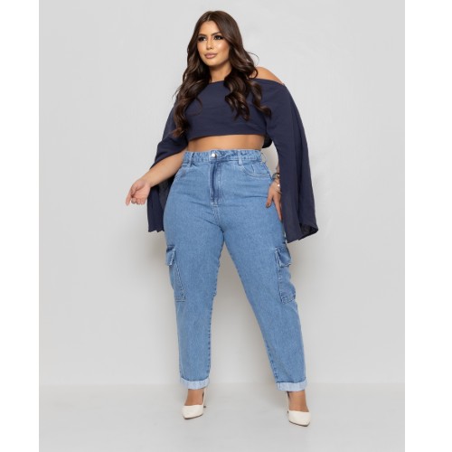 CALÇA MOON BOLSO CARGO BARRA VIRADA MARMORIZADA 100%