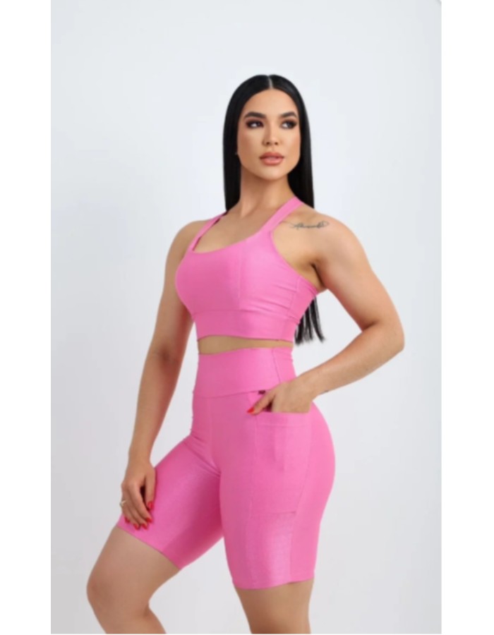 CONJUNTO DE SHORT CANELADINHO COM BOLSO ( SOLICITE CORES)