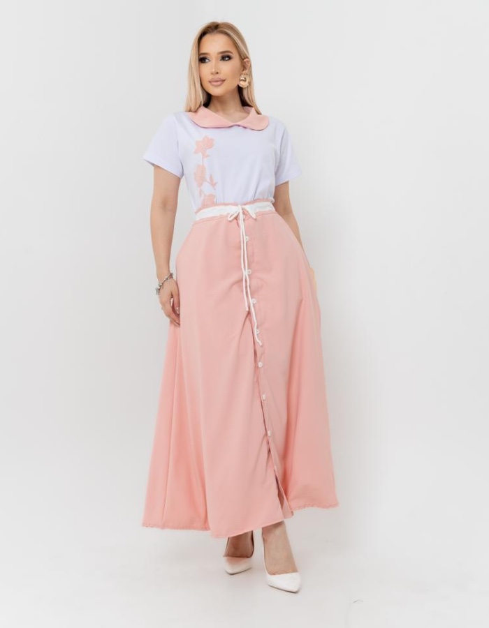 CONJUNTO BLUSA E SAIA LONGA BOTOES