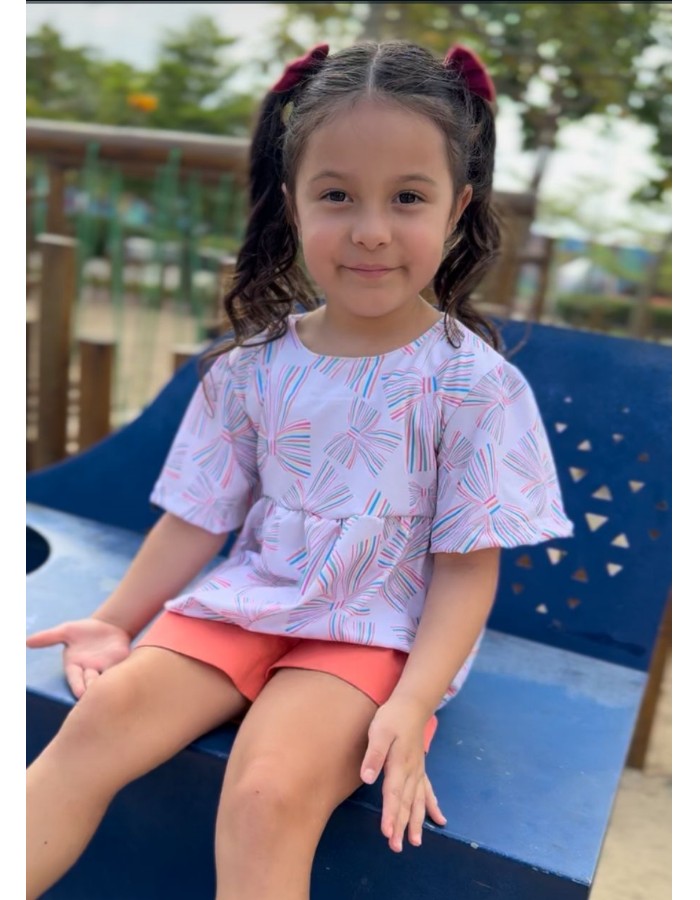 Conjunto Helena confort salmão blusa malha Marisol algodão short tecido algodão com elastano