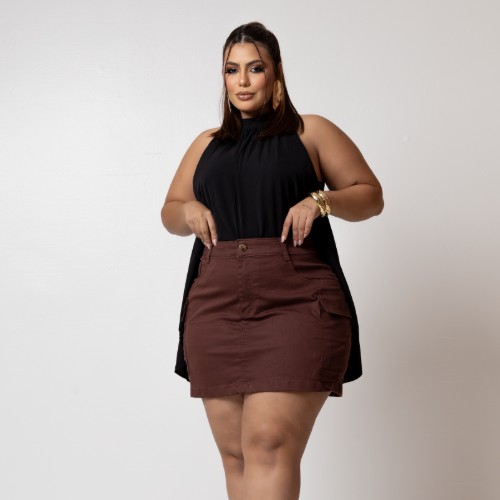 MINI SAIA BOLSO CARGO MARROM TOFFE NA LYCRA