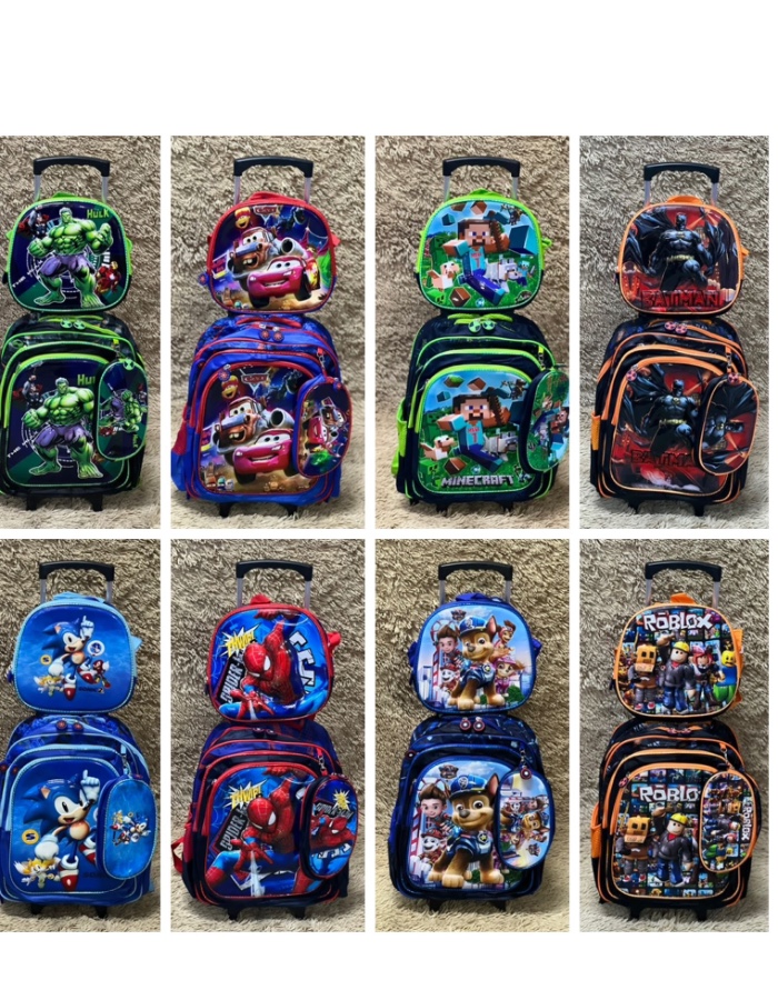 Kit três peças mochila escolar personagem