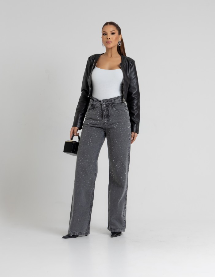 CALÇA WIDE LEG 100% ALG c/brilho