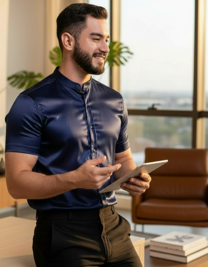 Camisa Acetinada Gola Padre M/C (R: 10-A)