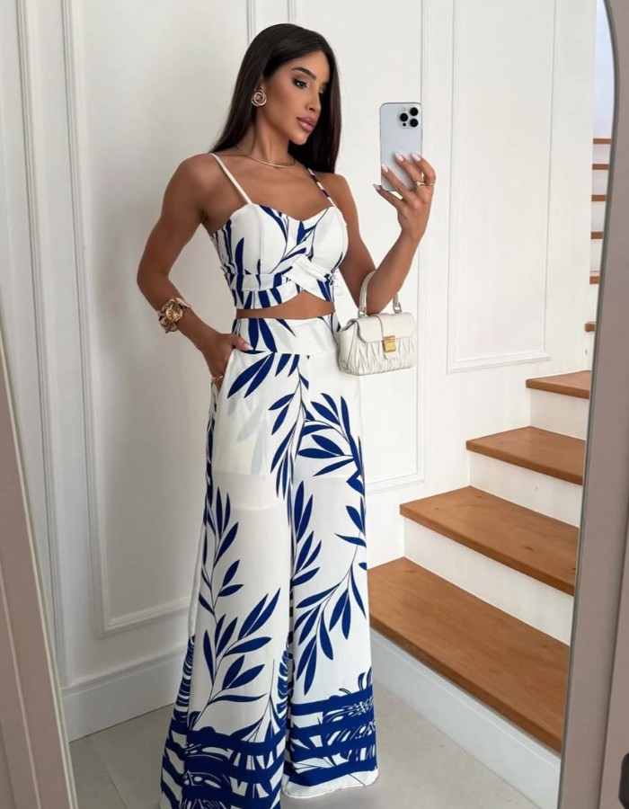 Conjunto Calça panta e Cropped Alça 