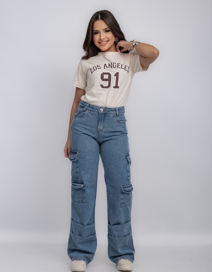 CALÇA WIDE LEG BOLSO CARGO BARRA DETALHE DE PLINÇA (DESGRADEADO)