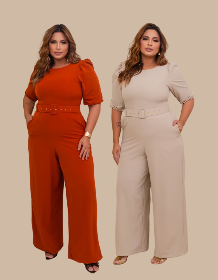 Macacão Encantus com Manga e Cinto Coberto